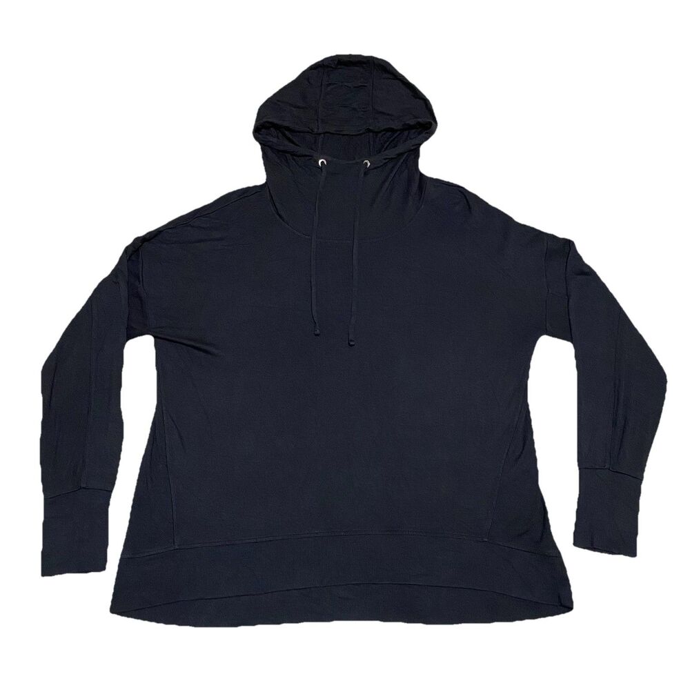 Athleta Hoodie Women XL Black Lightweight Funnel Neck Ribbed Pullover Athleisure